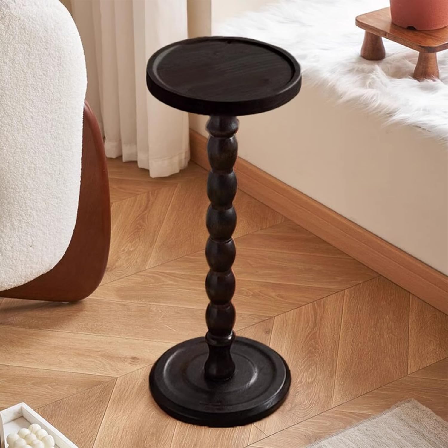 Wood Round Side Table, Small End Table, Plant Stand, Coffee ＆ Drink Table for Living Room,Patio, Bedside, Balcony, Indoor/Outdoor Use (Black)