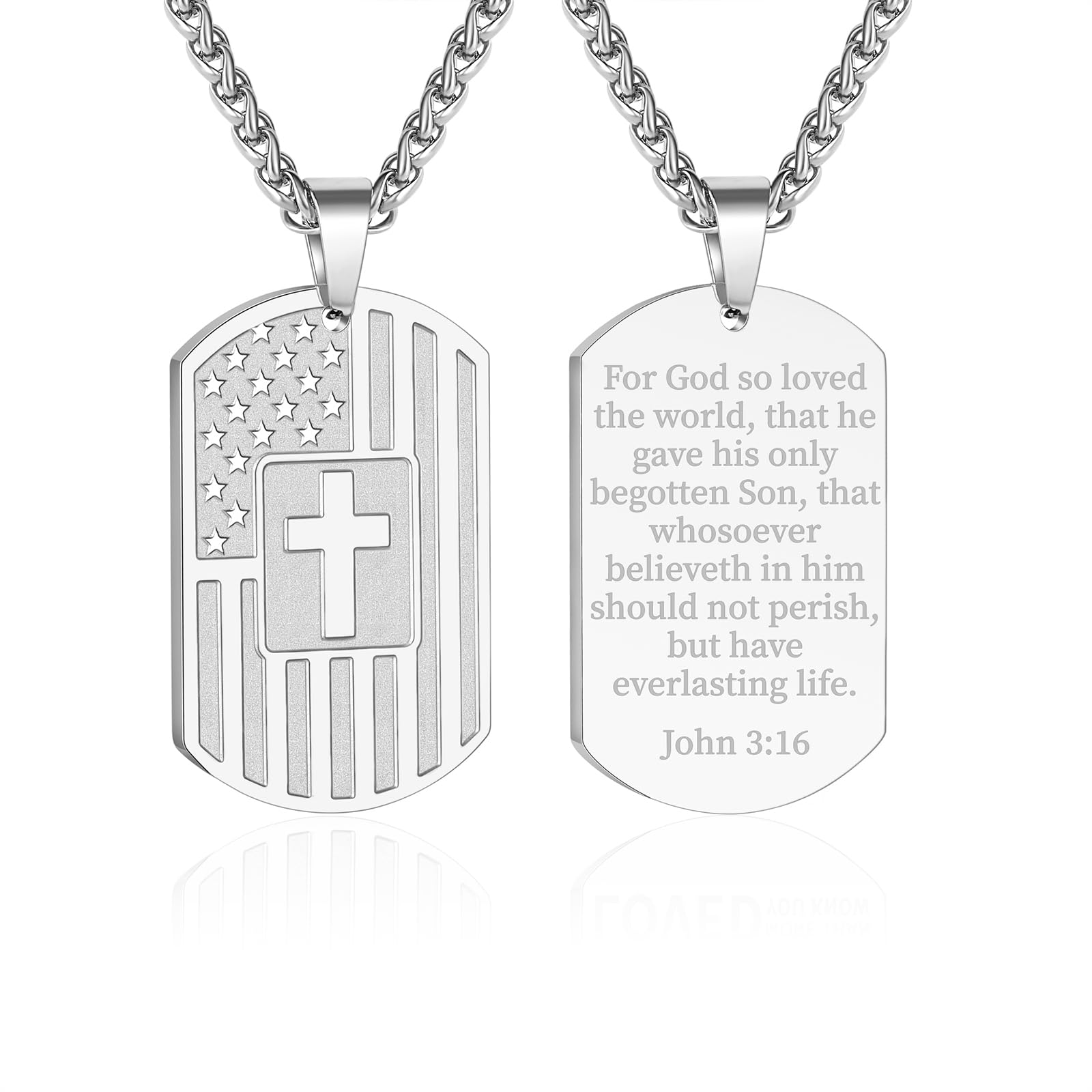 DuoDiner Graduation Gifts-American Dog Tag Necklace Bible Verse Pendant, First Communion Baptism Confirmation Religious Graduation Gifts for Him Boys Men Kids Teens Dad