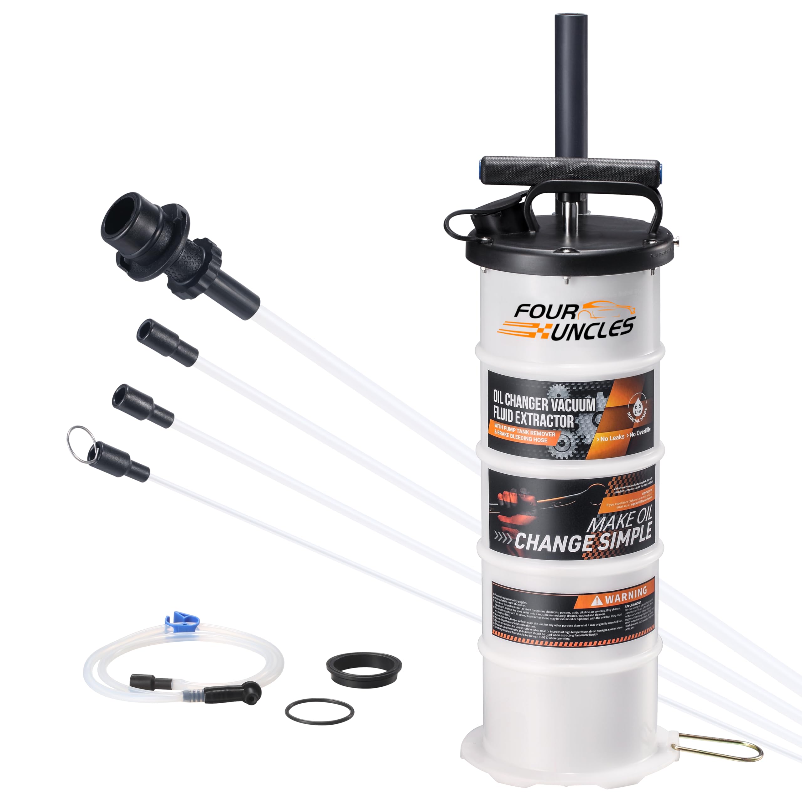 FOUR UNCLES 6.5L Oil Extractor - Pneumatic/Manual Vacumm Fluid Extractor with Pump Tank Remover & 4 Tubes for Oil Change and a Brake Bleeding Hose for Brake Fluid Change