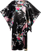 Flower Peacock Satin Silk Kimono Dress, Nightgown, Housedress One Size Fits Most Dressing Gown Robe
