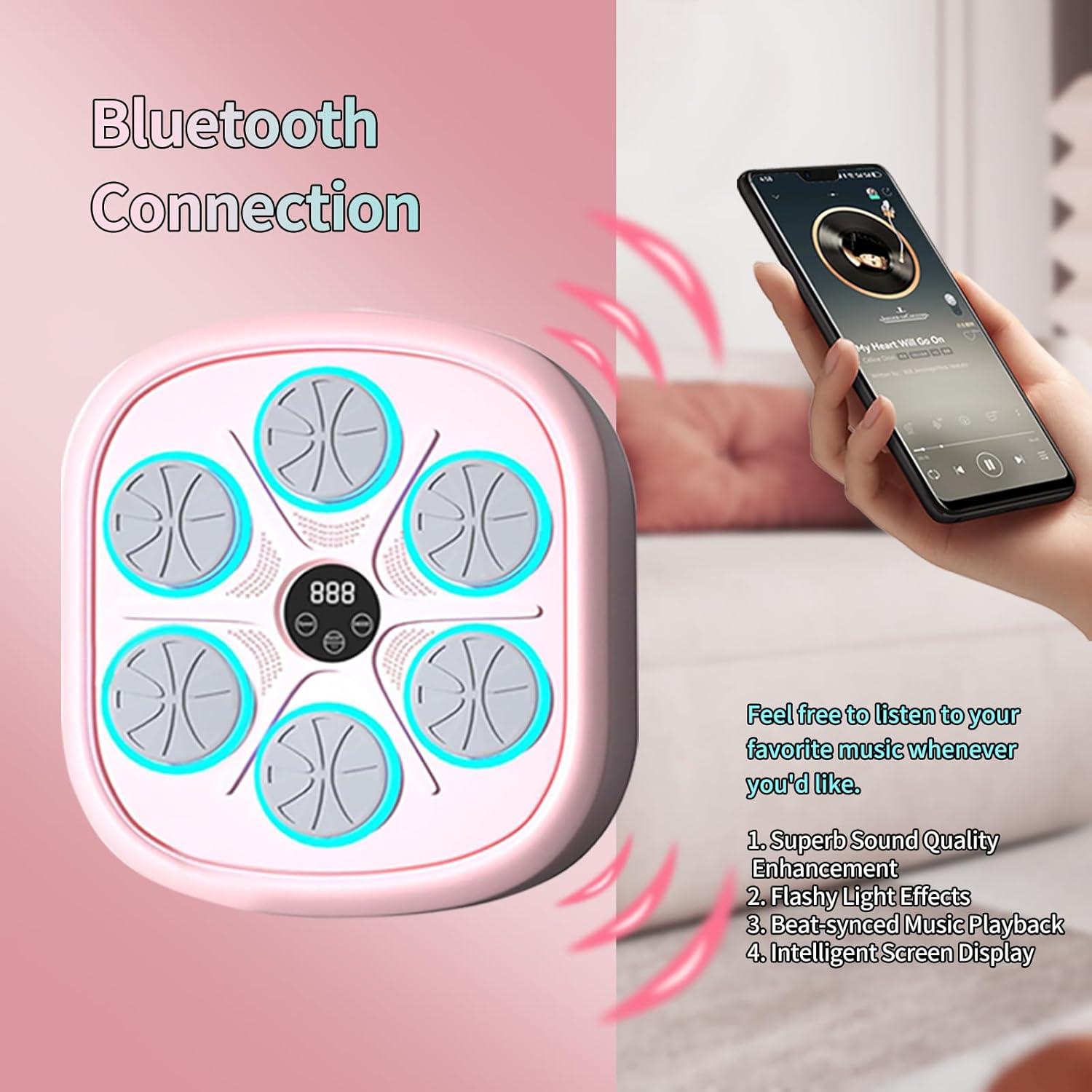 2025 Smart Wall-Mounted Music Boxing Machine with Gloves, Pink - Home Gym Workout Equipment for Indoor Fitness Training, Boxing Punching Bag for Women & Men
