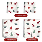 Komplet pościeli King Christmas Tree - Świąteczny wzór Xmas na lnie - Głębokie kieszenie - Dopasowany krój - 4 części - Bez zagnieceń - Wygodna i chłodząca świąteczna pościel zimowa - Łatwa w pielęgnacji - Przyjazna dzieciom
