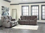 Signature Design by Ashley Tulen Modern Manual Pull Tab Reclining Loveseat, Dark Gray