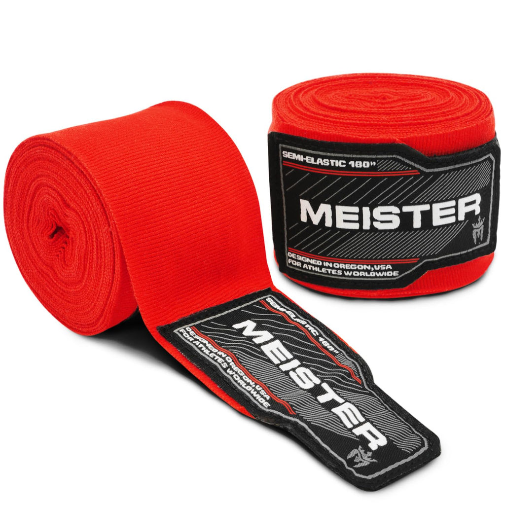 Meister Adult 180" Semi-Elastic Hand Wraps for MMA & Boxing (Pair)