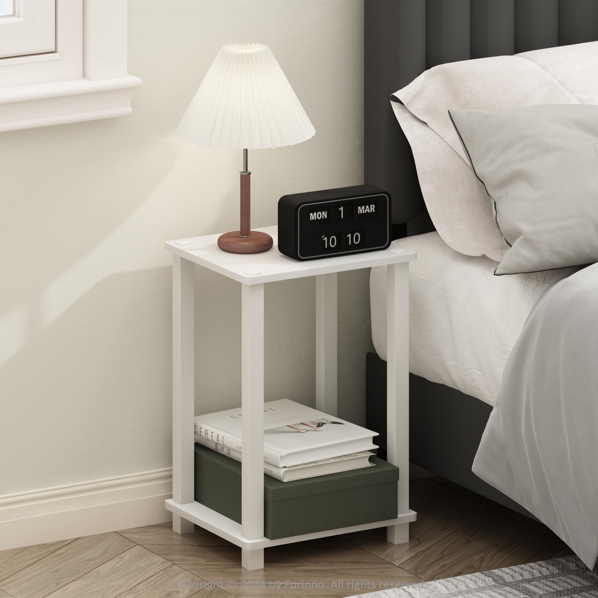 Furinno Just 3-Tier Turn-N-Tube Nightstand, 2-Pack, Columbia Walnut/Black