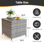 UDPATIO Outdoor Wicker Side Table with Storage Patio Rattan End Table Small Resin Square Container Coffee Table Backyard Pool for Furniture Covers, Toys and Gardening Tools (Grey)