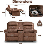Reclining Loveseat Sofa, RV Loveseat Recliner with Console, Manual Home Theater Seating Loveseat with Cup Holders/Pockets, RV recliners for Living Room (Brown)
