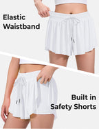 BOOPH Girls Flowy Shorts Athletic Butterfly Shorts Girls with Inner Pockets for Running Tennis White 9-10Y