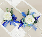 ست گل مچ‌بند و گل سینه MAFELOE با گل‌های رز مصنوعی، لوازم جانبی برای داماد، عروس، ساقدوش‌ها، مهمانی عروسی، مهمانی رقص - آبی سفید، 2 قطعه