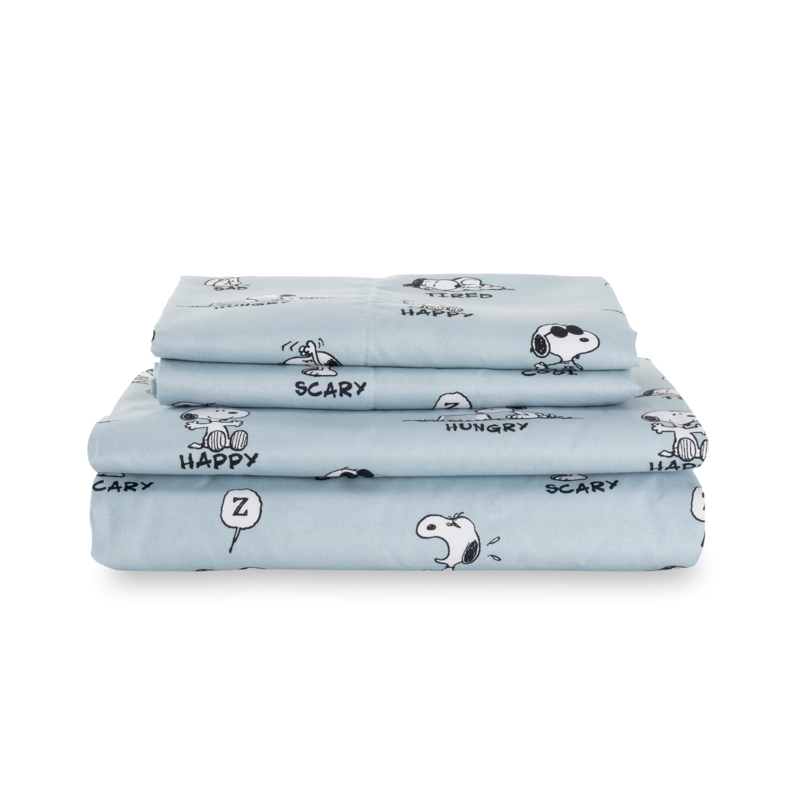 Zestaw pościeli Berkshire Blanket Peanuts® dla dzieci, rozmiar pełny - 4 części, Peanuts® mini pozy i łapy szare, urocze postacie Snoopy nadrukowane na miękkich mikrofibrowych prześcieradłach