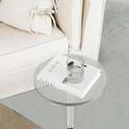 Acrylic Drink Table for Small Spaces, Clear Side Table, 10" L x 10" W x 21.3" H, Round End Table for Living Room, Bedroom, Office, Easy Assembly