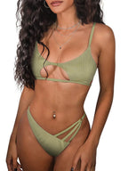 Maillot de bain deux pièces pour femme ZAFUL, bikini string sexy à découpes, dos noué, maillot de bain (1-vert clair, M)