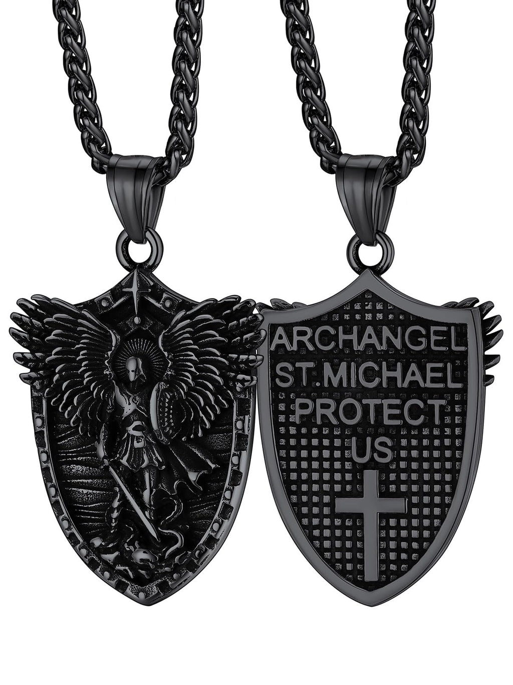 FaithHeart Saint Michael Necklace, Stainless Steel/18K Gold Plated St Michael the Archangel Pendant Amulet for Men Women with Gift Packaging