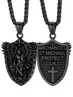 FaithHeart Saint Michael Necklace, Stainless Steel/18K Gold Plated St Michael the Archangel Pendant Amulet for Men Women with Gift Packaging