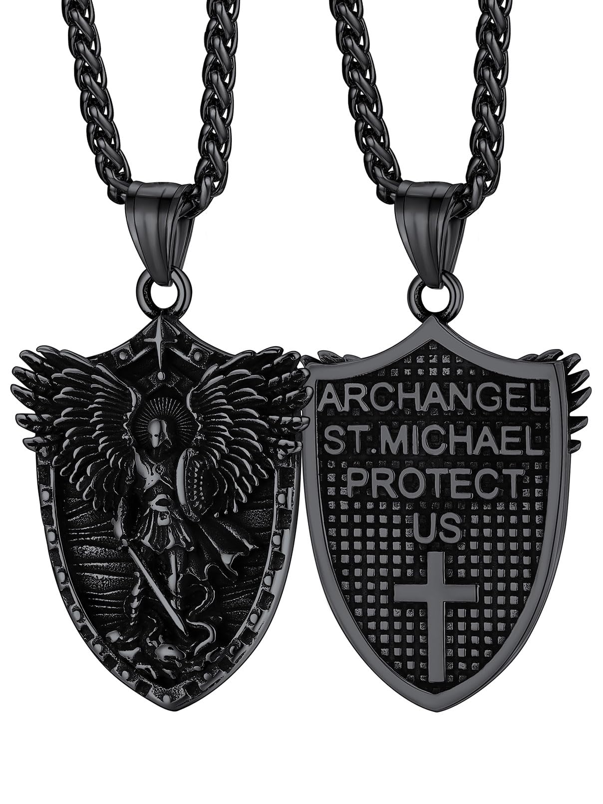 FaithHeart Saint Michael Necklace, Stainless Steel/18K Gold Plated St Michael the Archangel Pendant Amulet for Men Women with Gift Packaging