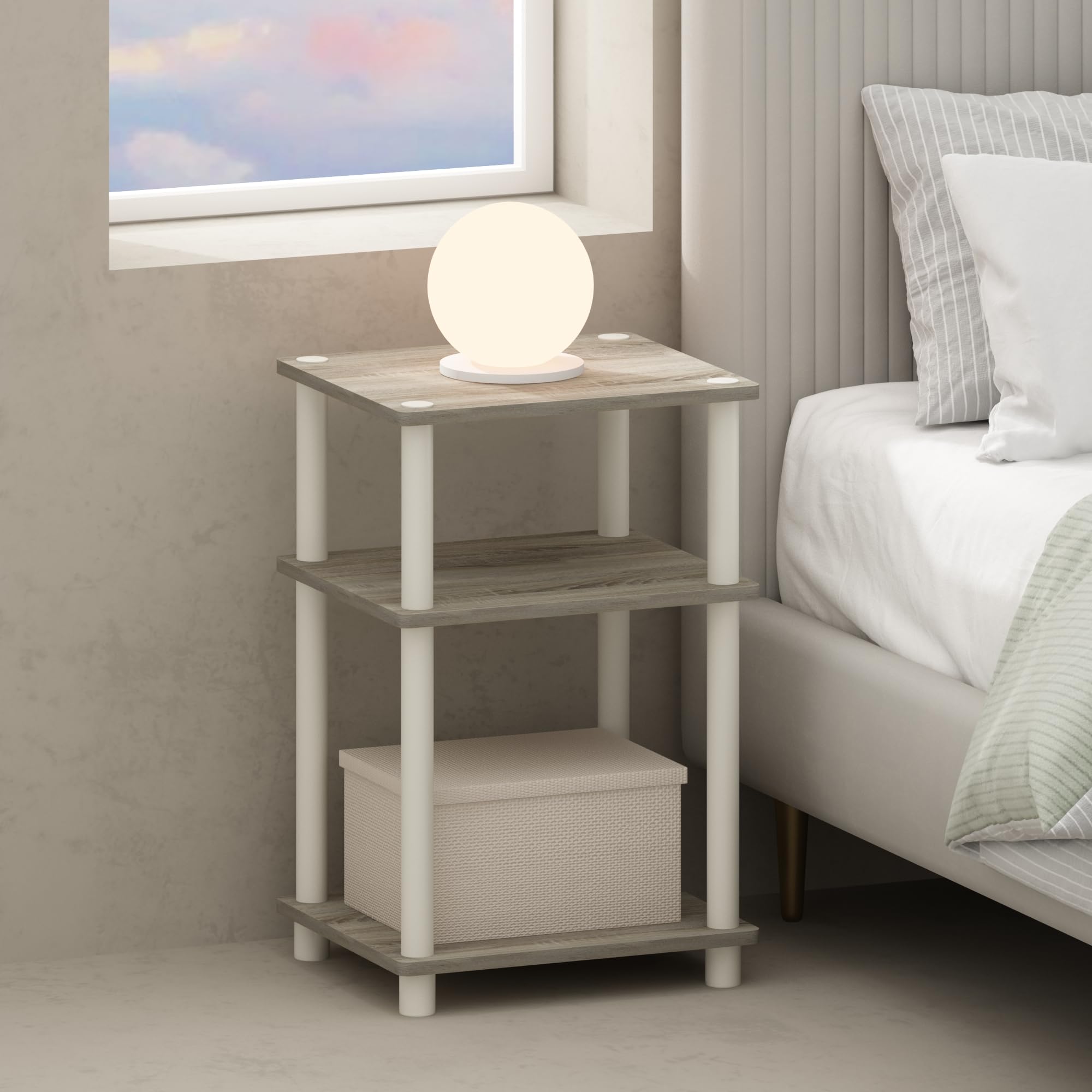 Furinno Just 3-Tier Turn-N-Tube Nightstand, 2-Pack, Columbia Walnut/Black