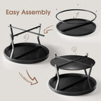 Round Coffee Table, Circle Wood Coffee Tables for Living Room, 2 Tier Industrial Modern Center Table with Thickened Tabletop and Metal Frame, 31.5 inch (Black)