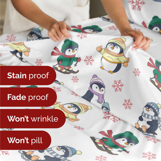 King Christmas Tree Sheet Set - Holiday Xmas Pattern Linen Set - Deep Pockets - Snug Fit - 4 Piece - Wrinkle Free - Comfy & Cooling Festive Winter Bedding - Easy To Care For - Kid Friendly