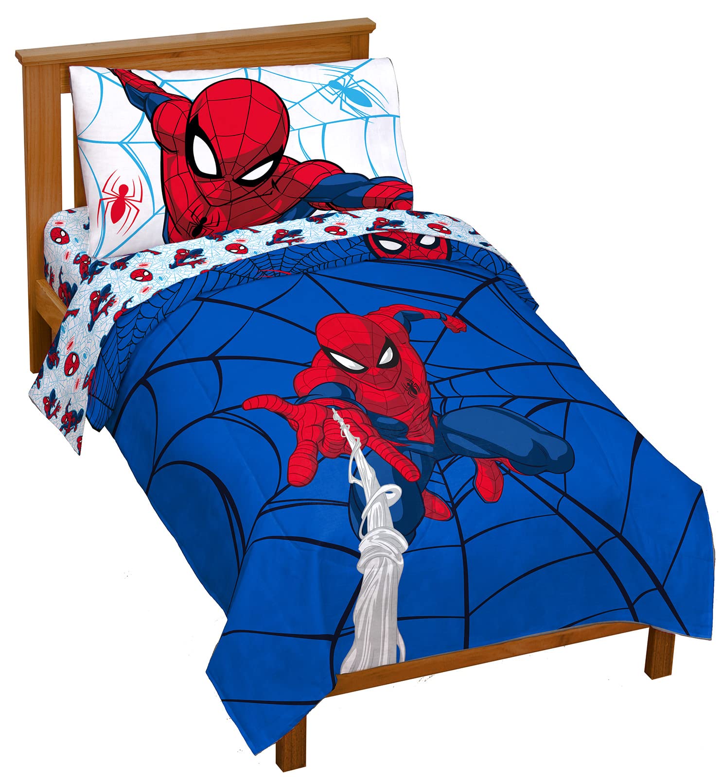 Jay Franco Marvel Spidey and His Amazing Friends Team Spidey 5 Piece Twin Size Bed Set - Includes Comforter & Sheet Set Bedding - Super Soft Fade Resistant Microfiber (Official Marvel Product)