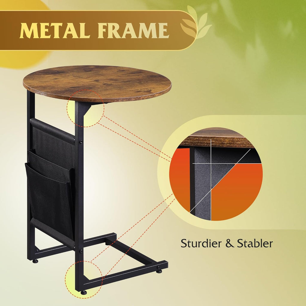 WLIVE Coffee Table, 31.3" and 18.7" Small Coffee Tables for Living Room, Modern Center Table and Side Table Set with Storage Side Pouch for Bedroom, Apartment, Rustic Brown