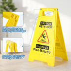 2-Pack Caution Wet Floor Sign,17.5" Height,Bright Yellow Double-Sided Folding A-Shaped Frame Design, Bilingual Caution Message