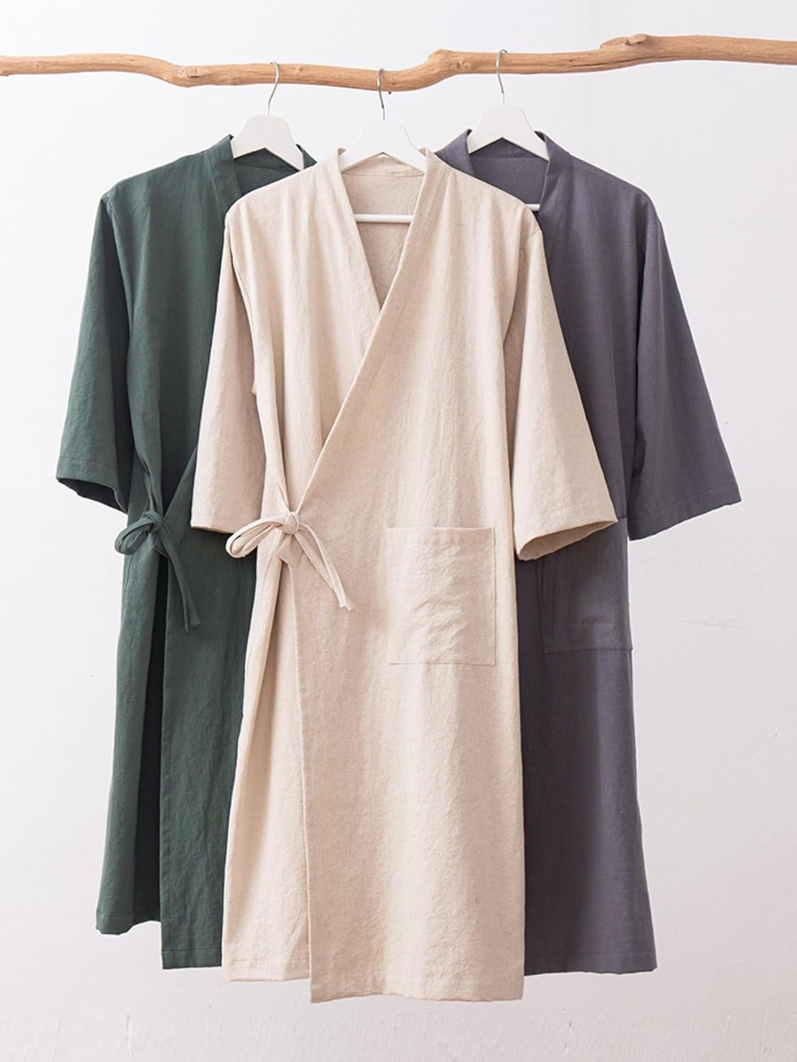 Men's Women's Cotton Linen Bathrobe Couples Japanese-Style Absorbent Quick-Drying Kimono Yukata Sauna Robe