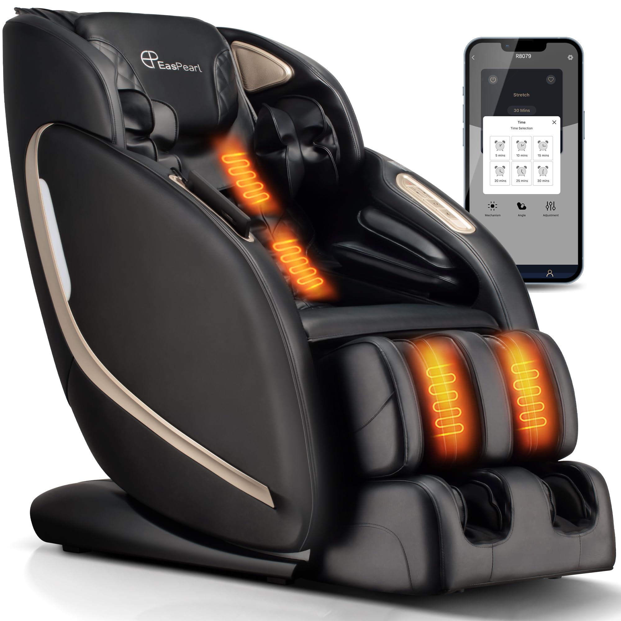 EASPEARL 2025 Massage Chair, 4D Full Body Zero Gravity Massage Chairs with APP, SL Track Shiatsu Stretch Massage Recliner Chair with Electric Footrest, Heat, Foot Rollers, Body Scan(Black)