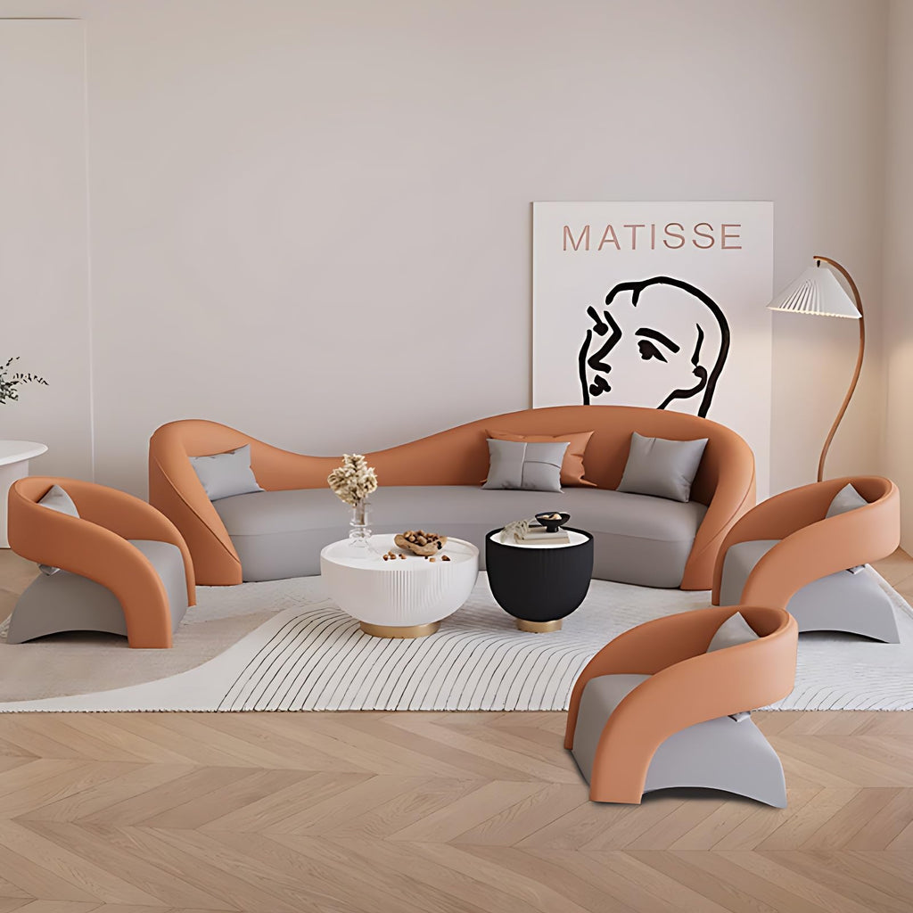 Couch Sets - Modern Curved Sectional Sofa Set with Chair, Stylish Sectional Couches with Coffee Table for Living Room, Office, Lounge, and Reception Areas (Orange Sofa-2 Sofa Chair, 78IN)