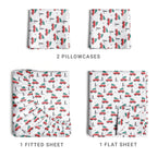 Komplet pościeli King Christmas Tree - Świąteczny wzór Xmas na lnie - Głębokie kieszenie - Dopasowany krój - 4 części - Bez zagnieceń - Wygodna i chłodząca świąteczna pościel zimowa - Łatwa w pielęgnacji - Przyjazna dzieciom