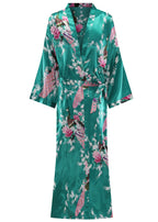 Women's Floral Long Satin Robes Plus Size Long Silk Robes Peacock Floral Kimonos Sleepwear Dressing Gown