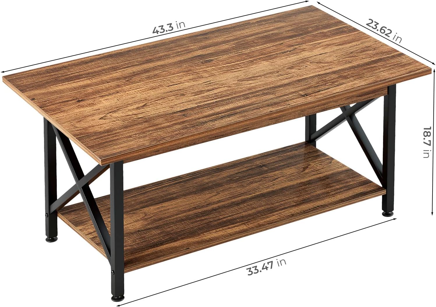 GreenForest Coffee Table with Storage, 43 inch Large Modern Coffee Tables for Living Room, X-Frame Design Farmhouse Coffee Table Space Saving Living Room Tables, Easy Assembly, Walnut