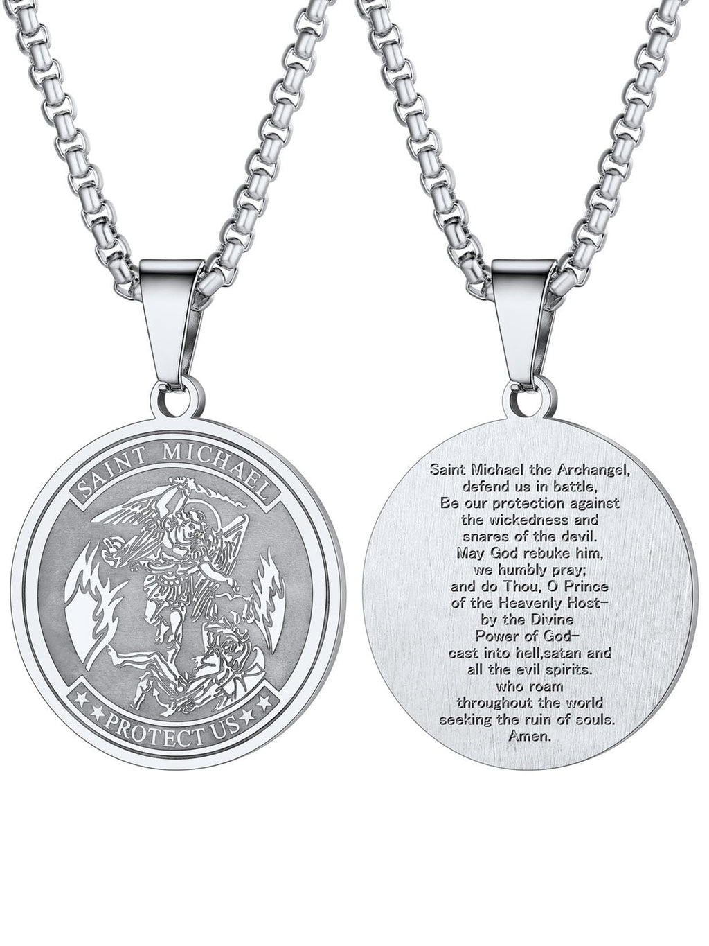 U7 St. Michael Necklace for Men Women Stainless Steel/18K Gold Plated Biblical Archangel Medal Round/Oval/Shield Patron Saint Christopher/Michael Pendant with 22" Box Chain