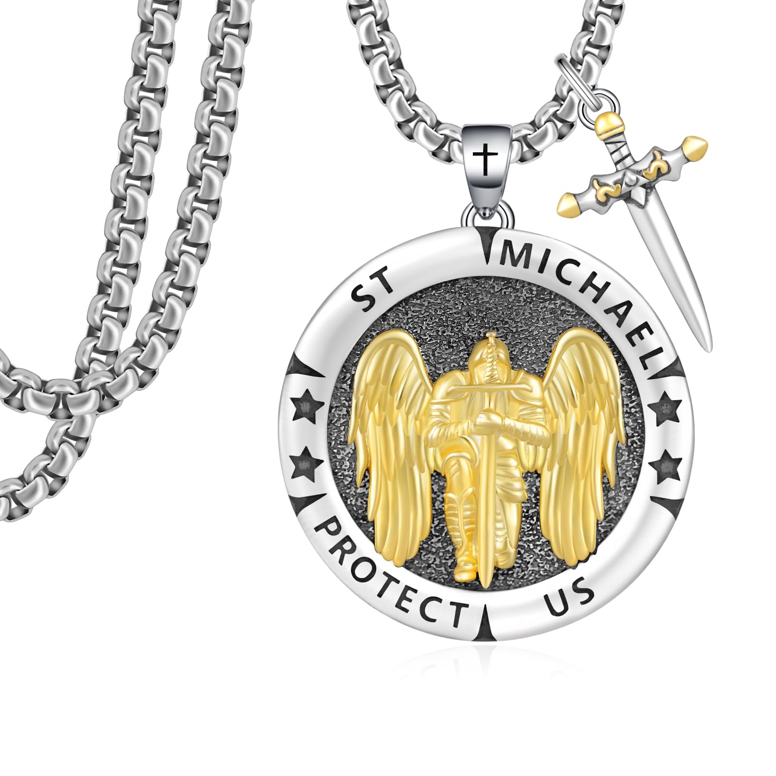 925 Sterling Silver St Michael/St Christopher Pendant Necklace for Men Women Religious Amulets Jewelry Gifts