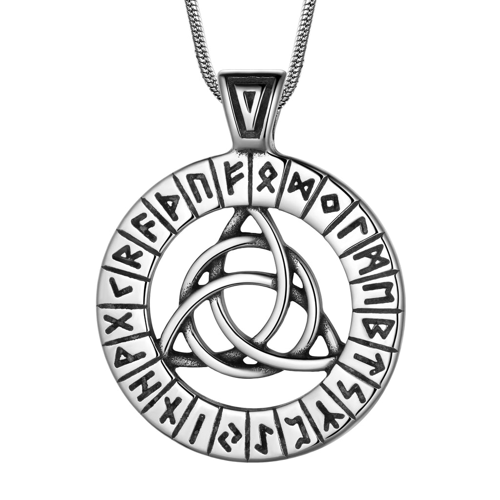 Celtic Knot Necklace Viking Pendant - Celtic Norse Triple Odin Horns Crescent Moon of Oden Horn Necklace Mens 316L Stainless Steel Triskelion Amulet Pewter Tribal Protection Viking Triskele Jewelry