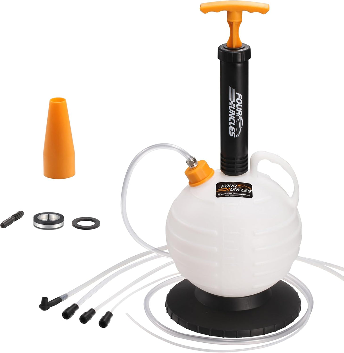 FOUR UNCLES 6L Manual Oil Extractor Pump - Fluid Extractor with 59" Main Hose, Three 41" Extension Tubes for Automotive Oil Change, a Brake Bleeding Hose for Brake Fluid Change