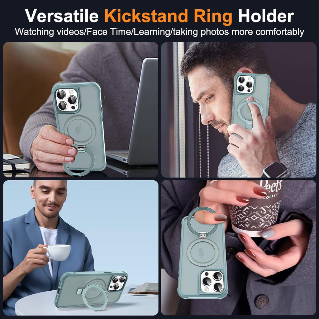 SKYLMW Compatible with iPhone 12 Pro Max Case & iPhone 13 Pro Max Case with Invisible Magnetic O-Ring Stand Case for iPhone 12 & 13 Pro Max 6.7" [Compatible with MagSafe][Great Grip Feeling], Blue