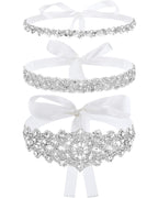 Jecery 3 Pieces Rhinestone Bridal Wedding Sash Belts Handmade Crystal Bridesmaid Sash for Formal Evening Dress Belts (White)
