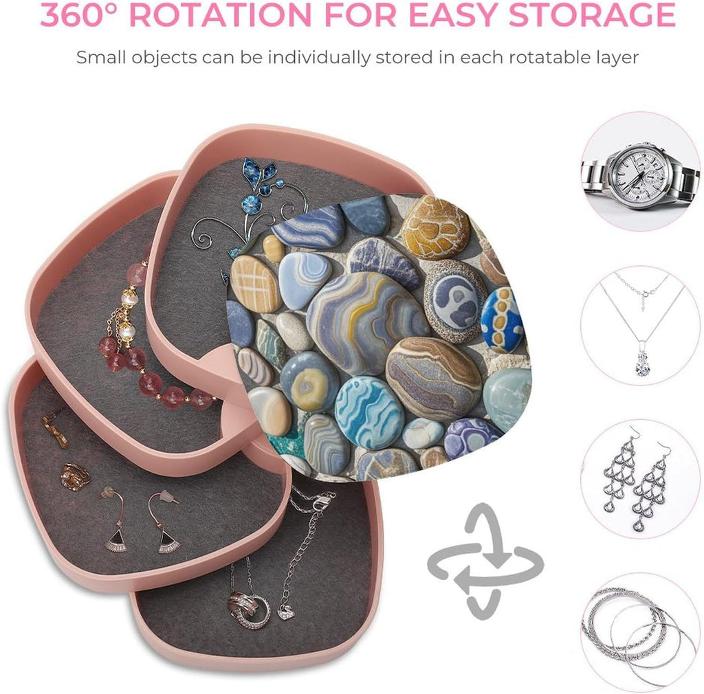 Jewelry Organizers Petoskey Stone Rotatable Jewelry Boxes 4-Layer Earring Holder for Women Travel Jewelry Case Organizer Tray for Rings Bracelets Necklaces Earrings Gifts