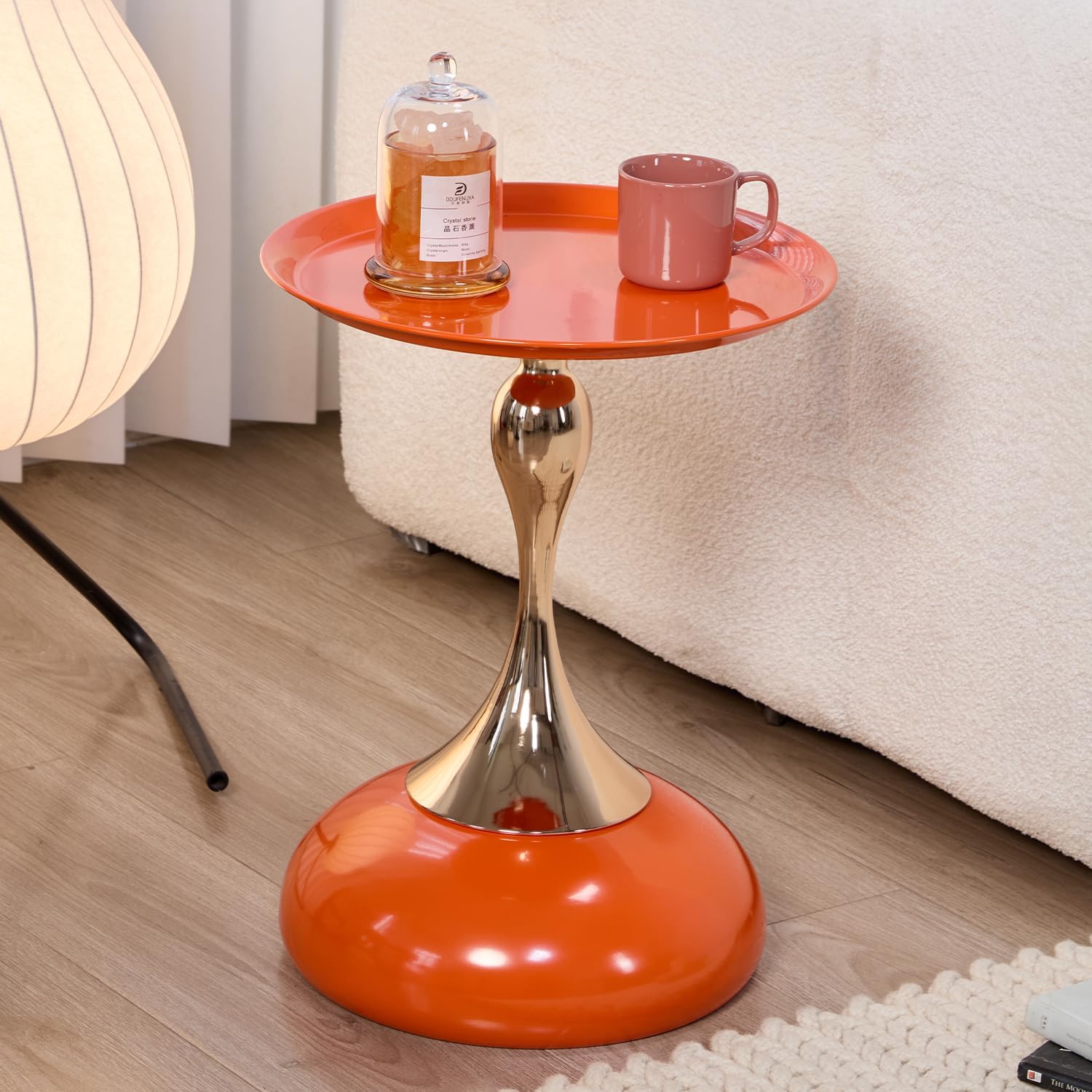 Stylish Hourglass Side Table - Contemporary Design for Living Rooms, Cafes, Dining Areas, Bedrooms, and Outdoor Spaces - Perfect Accent Piece for Any Decor (1, Hermes Orange)