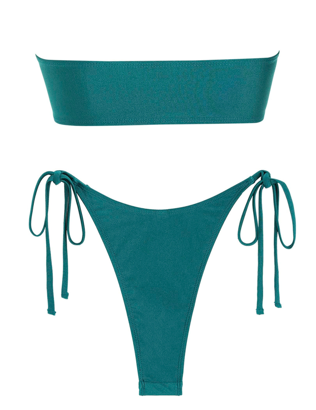 ZAFUL Glitter Strapless Bikini 2 Piece Bandeau Swimsuits Thong Swimwear for Women Green M