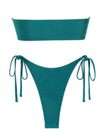 ZAFUL Glitter Strapless Bikini 2 Piece Bandeau Swimsuits Thong Swimwear for Women Green M