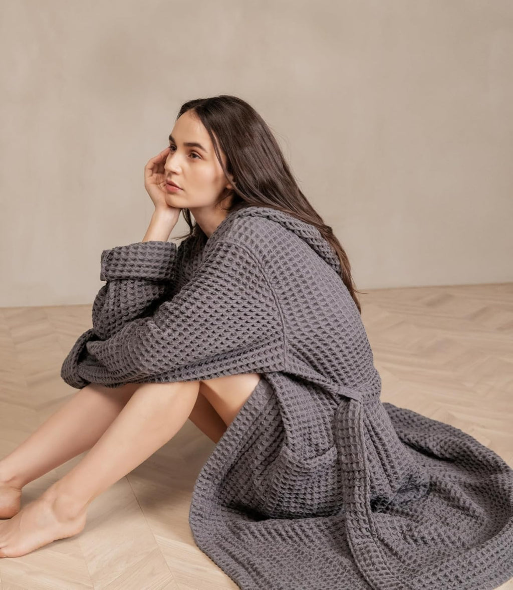 Luxury Hotel & Spa Silk-infused Japanese Cotton Waffle Unisex Hooded Bathrobe
