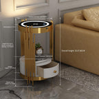 Gold Led Smart Round Nightstand with Drawer,Sofa Narrow End Table with Wireless Charging Station,Small Spaces Coffee Table/Bedside Table/Unique Accent Side Table