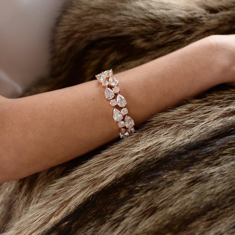 Mariell Rose Gold Petite Length 6 1/2" Wedding Bracelet with Bold CZ Mosaic for Brides and Bridesmaids