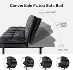 Convertible Faux Leather Futon Sofa Couch,Memory Foam Futon Couch Bed,Loveseat Sleeper Sofa Bed,Small Splitback Modern Folding Sofa Bed for Living Room,Office,Apartment,Matte Black