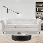 Chesterfield Sofas for Living Room, Black Rolled Arm 3-Seater Leather 84" Large Couch Deep Button Nailhead Tufted Upholstered Couches for Bedroom, Office Apartment Easy to Assemble