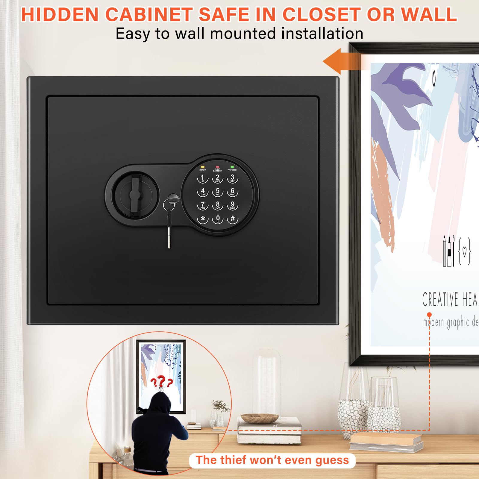 1.6 Cu Ft Home Safe Fireproof Waterproof, Fireproof Safe with Fireproof Document Bag, Programmable Keypad & Removable Shelf, Digital Home Security Safe Box for Money Firearm Medicines Valuables