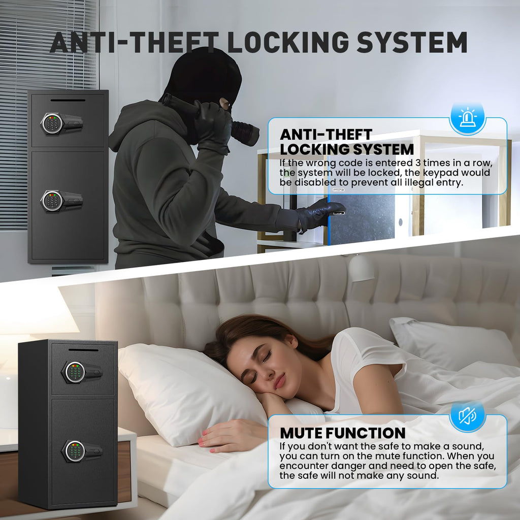 karbeen 6.5 Cu ft 大型耐火防水金庫、ミュート機能とLEDライト付きマネーセーフ、デジタルキーパッドホームセーフ、預入スロット＆二重警報システム付き、貴重品用セキュリティボックス