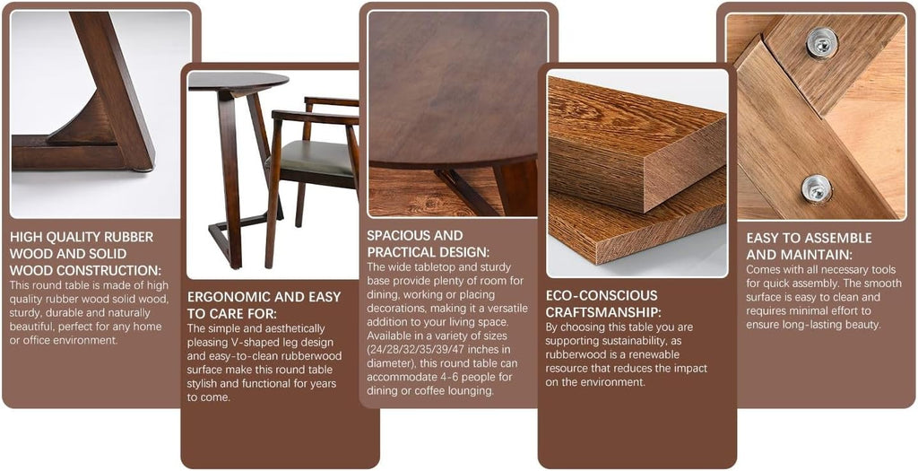 Solid Wood Round Dining Table 35" - Mid Century Modern Style Space Saving Design as Living Room/Dining Room/Kitchen/Meeting/Coffee Table,Easy to Assemble