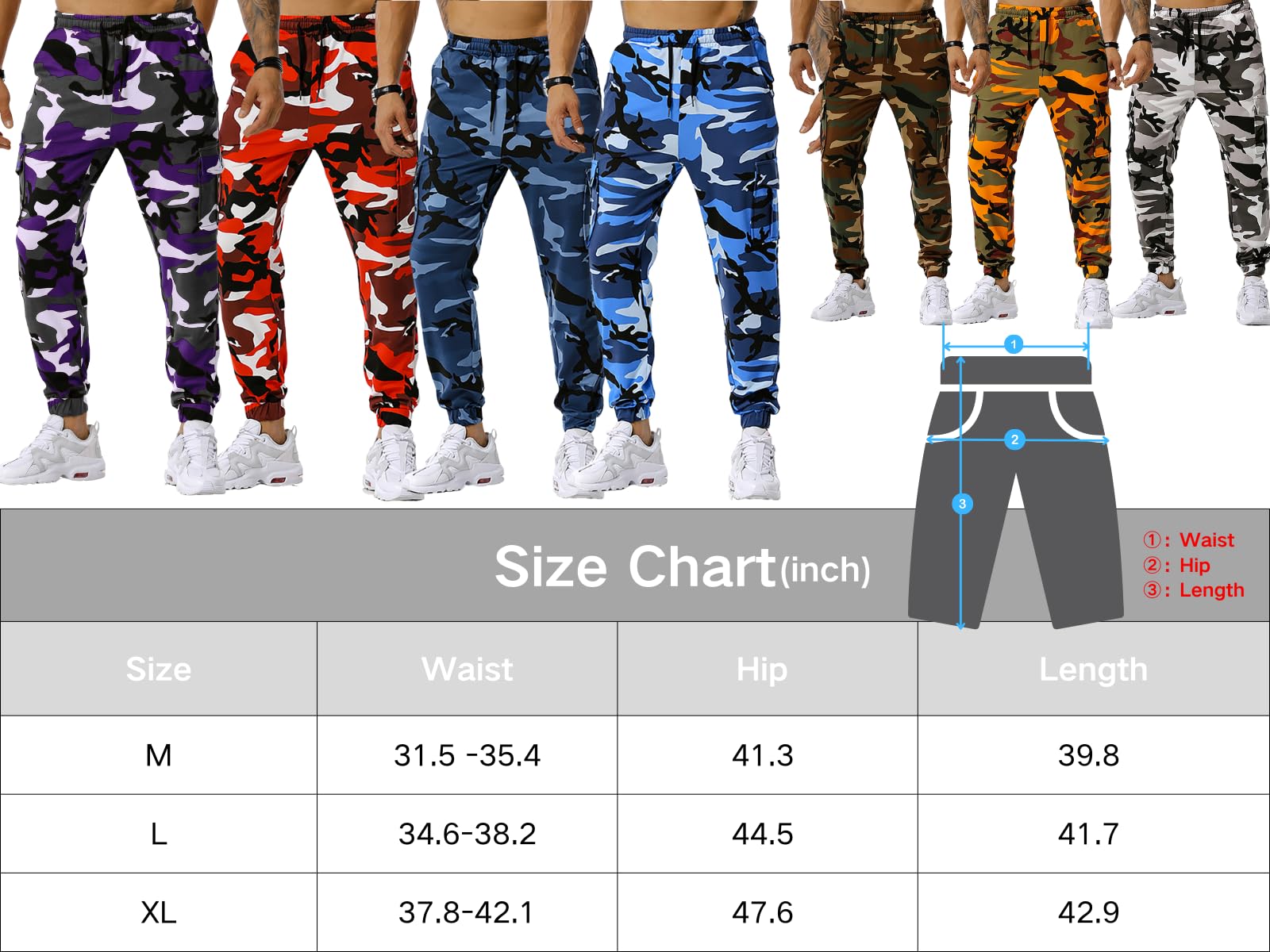 GRAJTCIN Mens Streetwear Elastic Waist Hiking Pants Lightweight Sports Sweatpants Casual Joggers Pant with Pockets Camo Cargo Work Pants for Men Fashion Grey M